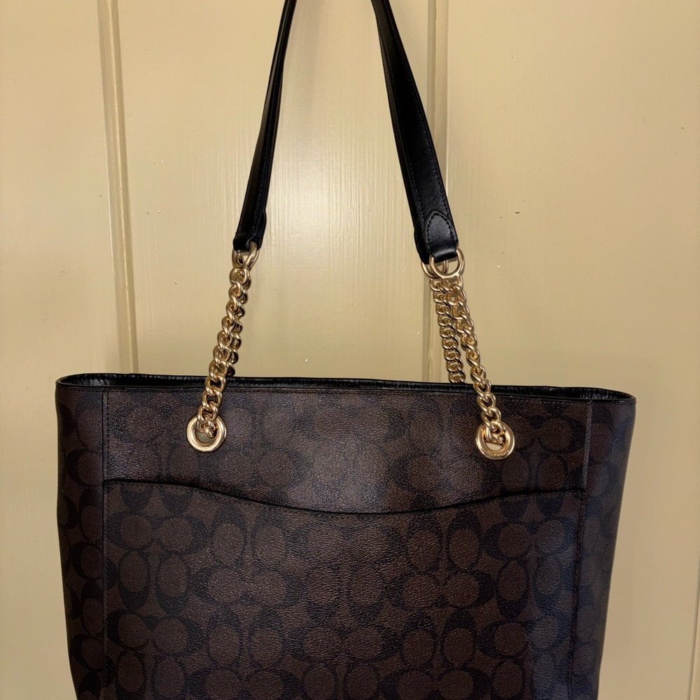 Coach Cammie Dark Brown Tote with Gold Accents W/ Card Case - Picture 3 of 16